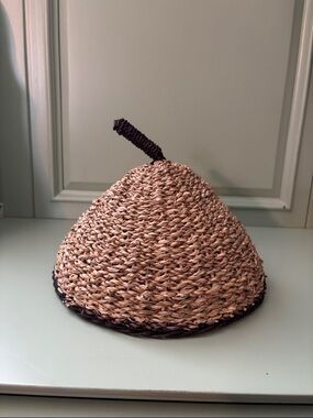 Woven Straw Beanie Hat with Dark Trim
